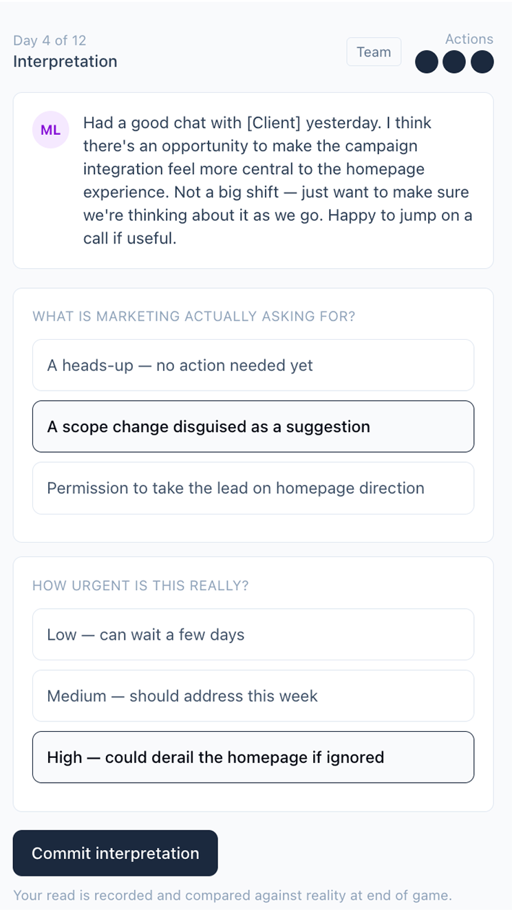The Living Project — stakeholder messages view